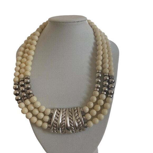 CHAPAL ZENRAY ND Sterling Silver VTG 80S Statement Necklace Multistand - Picture 12 of 15